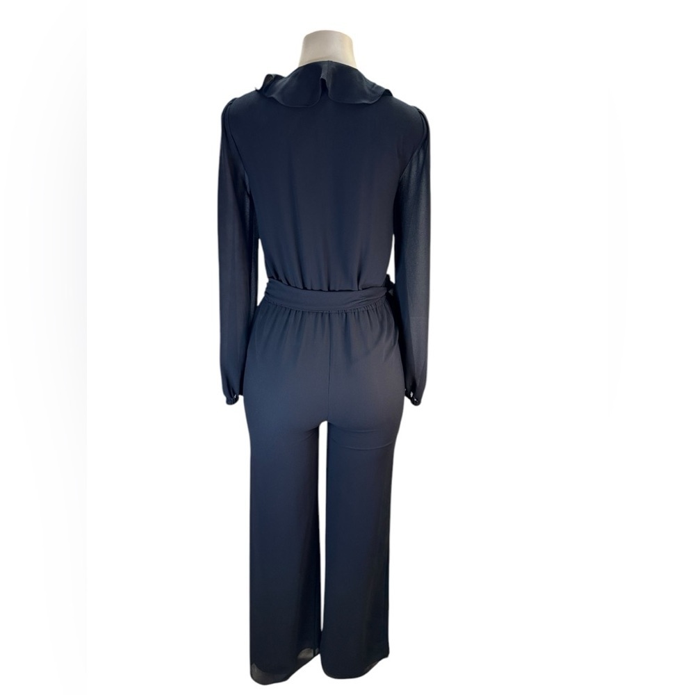 MICHAEL Michael Kors .Black Jumpsuit with Wrap V-Neck and Flowing Wide-Leg Pants - Picture 5 of 11